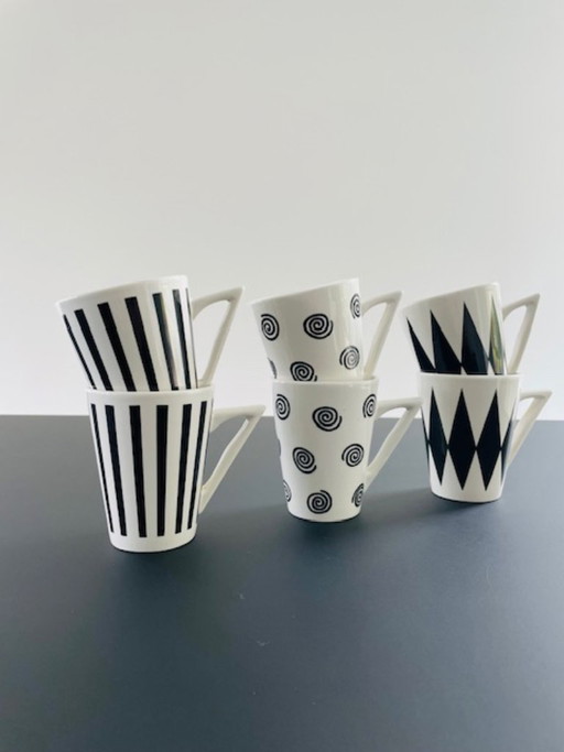 Juego de 6 tazas con diseño posmoderno gráfico