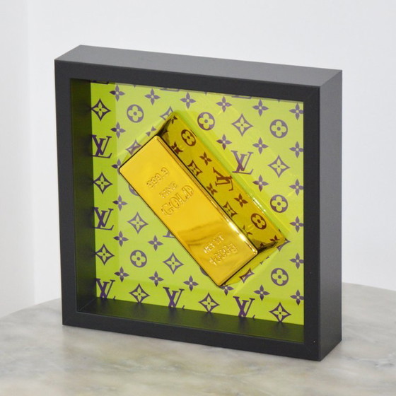 Image 1 of nLm - Gold Bar on Louis Vuitton Style Purple/Green - Decorative Object