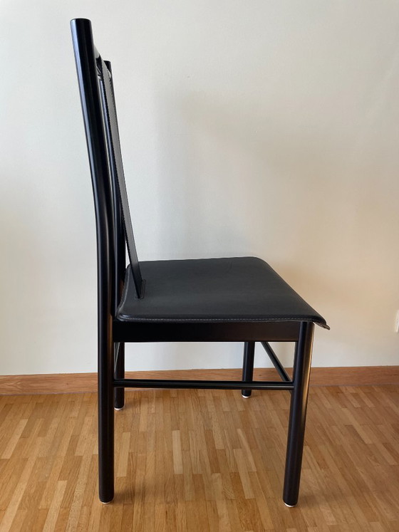 Image 1 of Design stoel hout & leder – zwart – minimalistisch design