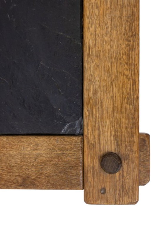 Image 1 of Brutalistisches Couchtischpaar aus Eiche und Schiefer.  Circa 1960.