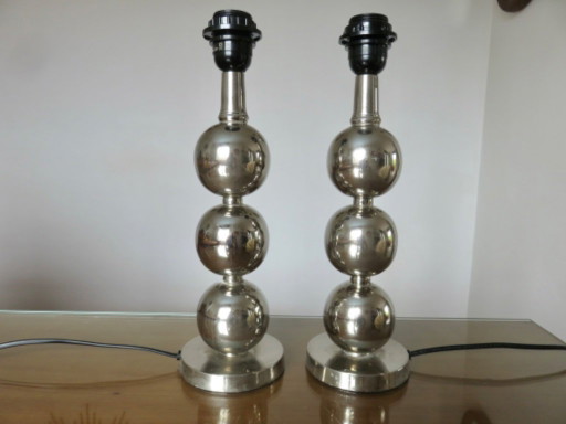 Pair of chrome-plated metal lamps, 1970
