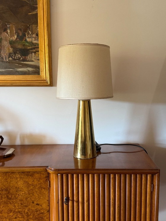 Image 1 of Hollywood regency conische messing tafellamp, Italië 1970