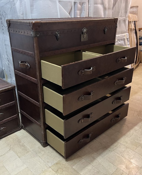 RH Mayfair Steamer Trunk Cuir Vintage Coffre à Cigares, Restoration Hardware, Commodes, Métal, Marron (photo 5 sur 6)