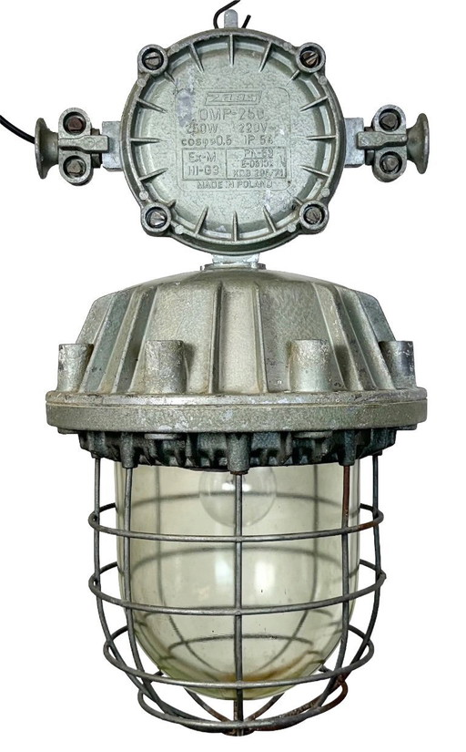 Große industrielle Käfig-Pendelleuchte aus Aluminiumguss von Zaos, 1970er Jahre