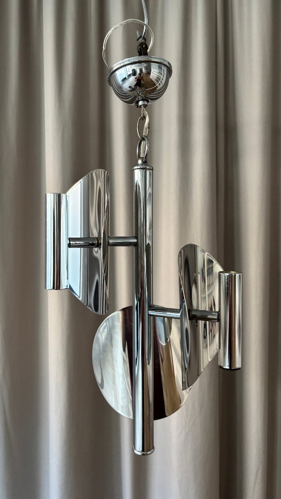1970s Space Age chrome chandelier – 3 lights – Pendant lamps, Aluminium (photo 12 of 12)