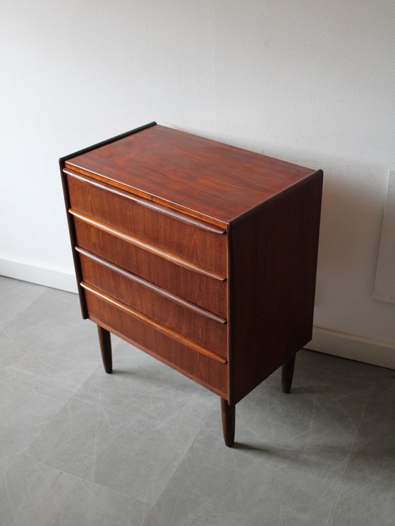 Image 1 of Vintage Danish narrow chest of drawers in teak