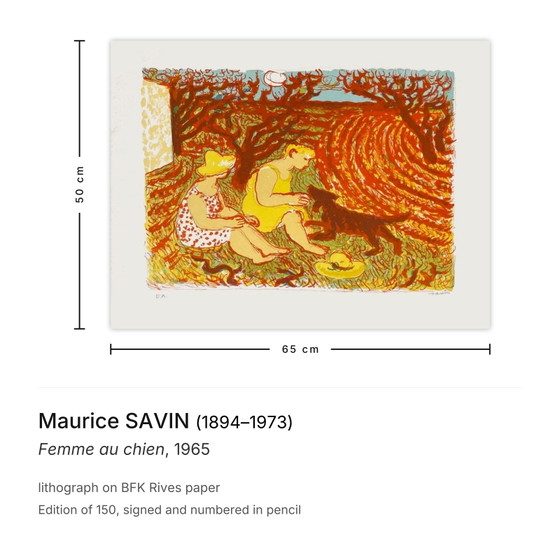 Lithographie signée de Maurice Savin, Femme au Chien, 1965 – Lithographies et sérigraphies, Paper (photo 3 of 5)