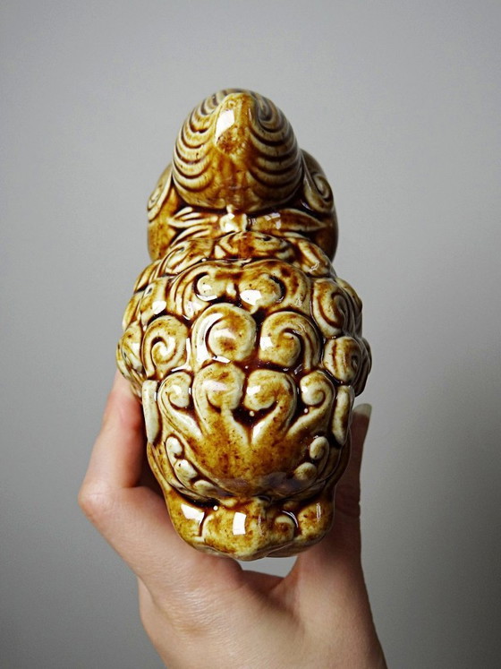 Image 1 of Foo dog asbak van bruin geglazuurd keramiek, vintage jaren 60-70.