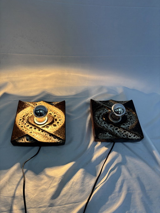 Juego vintage de lámparas de pared de cerámica con forma de lava gruesa PAN Leuchten