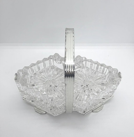 Portacenere vintage in cristallo con quattro posacenere – Design di metà secolo