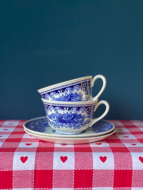 Image 1 of Petrus Regout Maastricht Castillo set of 2 vintage cups and saucers