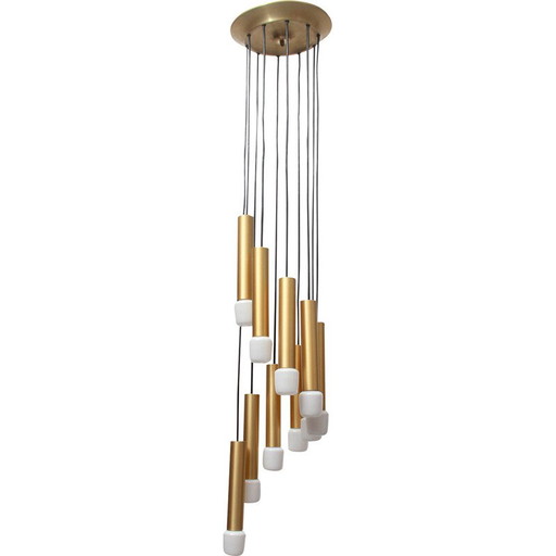 Vintage cascade hanglamp in messing, jaren 1970