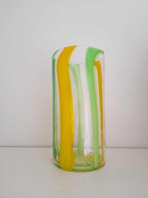 1980s lined blown glass vase