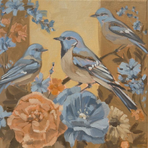 Oiseaux, huile sur toile, 30 x 30 cm, Sandra Kolondam