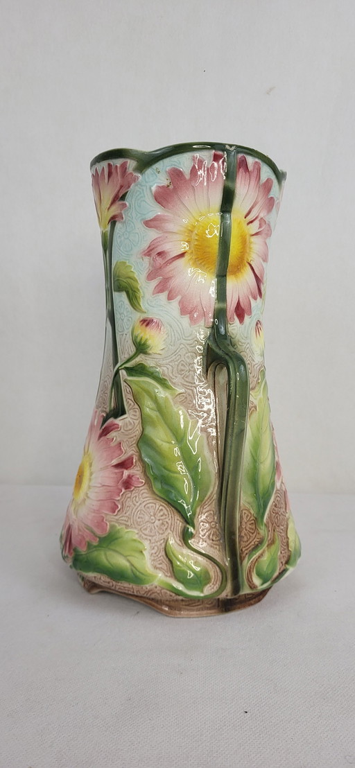 Vase Art Nouveau En Barbotine Keller & Guérin Et Saint Clément