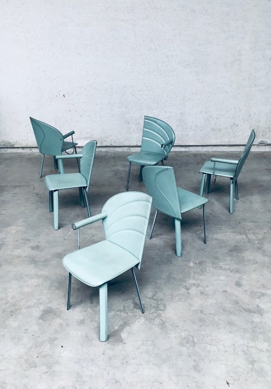Image 1 of Postmodern Design Leather Dining Chair set by Mario Morbidelli for Naos, Italy 1980's