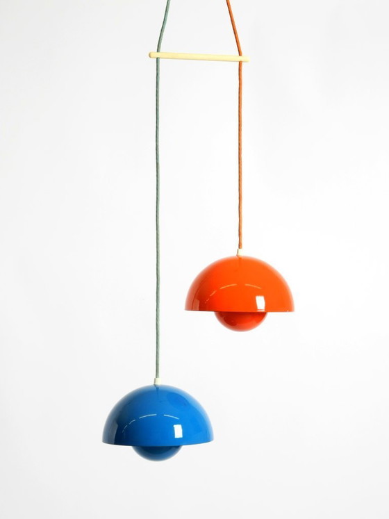 Image 1 of Original enamelled double shade Flower Pot pendant lamp by Verner Panton for Louis Poulsen Denmark