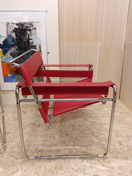 Image 1 of KNOLL Studio Set van 2 WASSILY B3 fauteuils (NIEUW) in rood leer