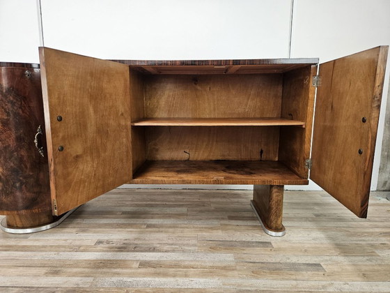 Image 1 of Art Deco dressoir van walnoot en wortelhout met aluminium onderstel, 1940