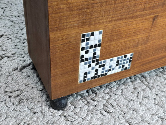 Mid-Century Design Teak Hallway Coat Rack With Mirror And Storage Bench With Ceramic Mosaic Inlay, 1960s (photo 7 of 8)