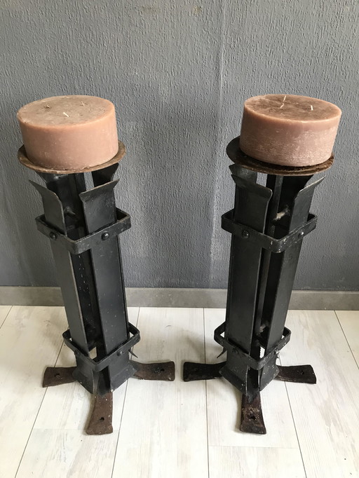 2 x Art Deco Candle Candle Candles Cast Iron