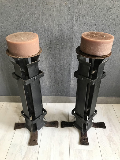 2 x Art Deco Candle Candle Candles Cast Iron