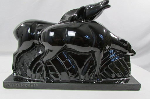 Pair of antelopes, LEMANCEAU, black ceramic