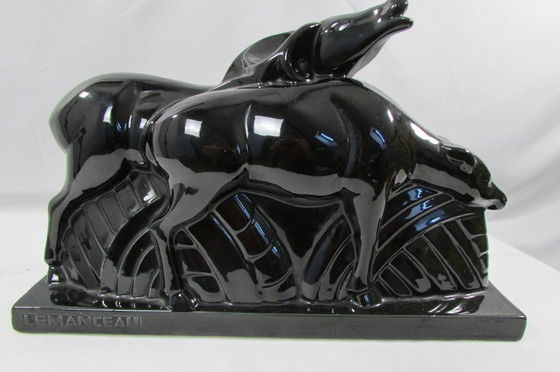 Image 1 of Pair of antelopes, LEMANCEAU, black ceramic