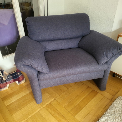 Rolf Benz 322 Sessel von Anita Schmidt – Blauer Stoff mit verstellbarer Rückenlehne