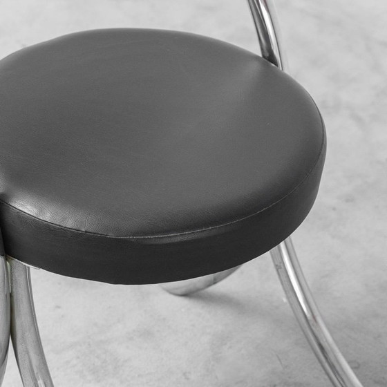 Image 1 of SET VAN 6 VINTAGE GIOTTO STOPPINO-STIJL STOELEN UIT DE JAREN 70 – VERCHROOMDE DESIGNERSTOELEN MET ZWART KUNSTLEER