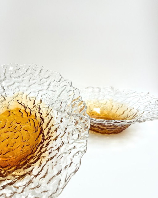 Set of 2 vintage textured glass bowls