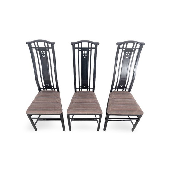 Image 1 of Conjunto original de 3 sillas Giorgetti Umberto Asnago, negras, Italia
