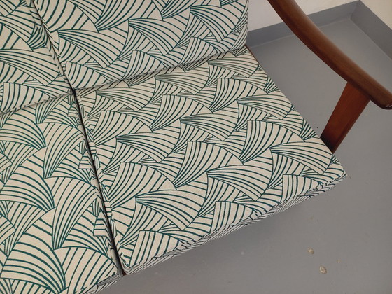 Image 1 of Arne Wahl Iversen voor Komfort 3-zits Scandinavische vintage bank in teak en stof uit de jaren 60