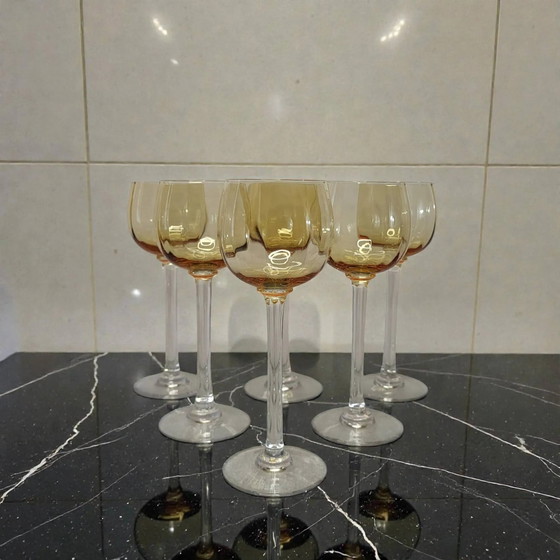 6 amber crystal wine glasses – Glass & Decanter, Art Deco (photo 7 of 7)