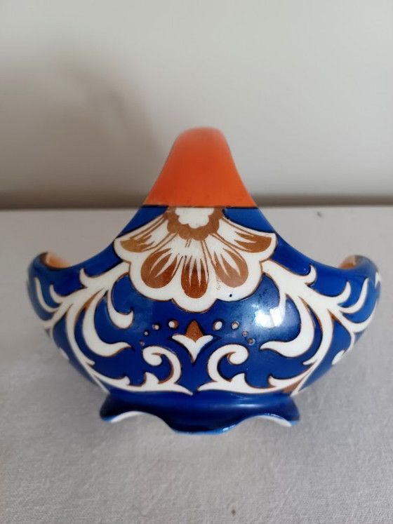 Image 1 of Panier en céramique peint à la main – style éclectique – faïence de Gouda – couleurs éclatantes