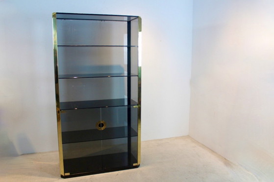 Willy Rizzo Smoked Glass Cabinet for Mario Sabot 1970, Sideboard cabinet, polished steel, Brass (photo 4 of 12)