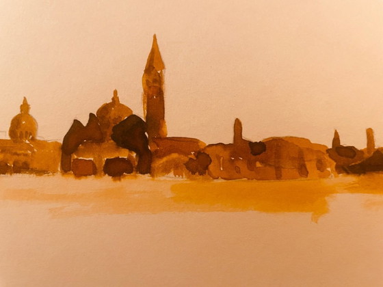Image 1 of Acuarela sanguina firmada "Aurore sur Venise"