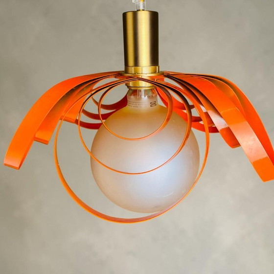 Image 1 of French Modern Orange Metal Ribbon Hanging Lamp, 2000s