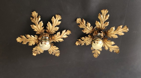 Lámpara de techo estilo Hollywood Regency Florentine, dorada con pan de oro, forjada a mano, diseño floral (photo 8 of 20)