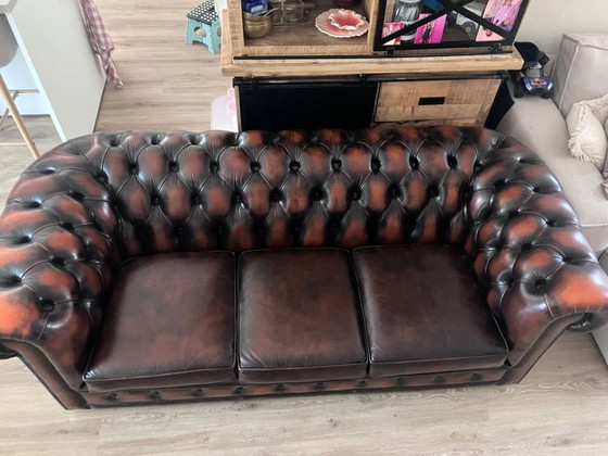 Original Chesterfield 3-seater sofa – 3-5 seaters, Leather (photo 5 of 7)