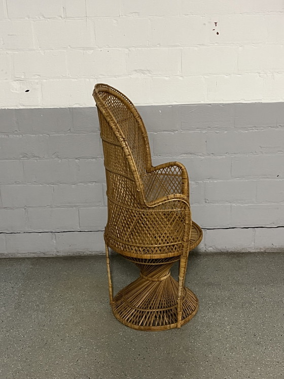 Image 1 of Sedia vintage in rattan a forma di pavone / Stile Rohé Noordwolde / Anni '60-'70 / Sedia a pavone
