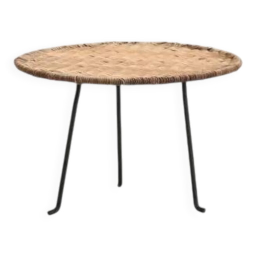 Runder Beistelltisch aus Rattan von Raoul Guys – bijzettafels, Wicker, Vintage