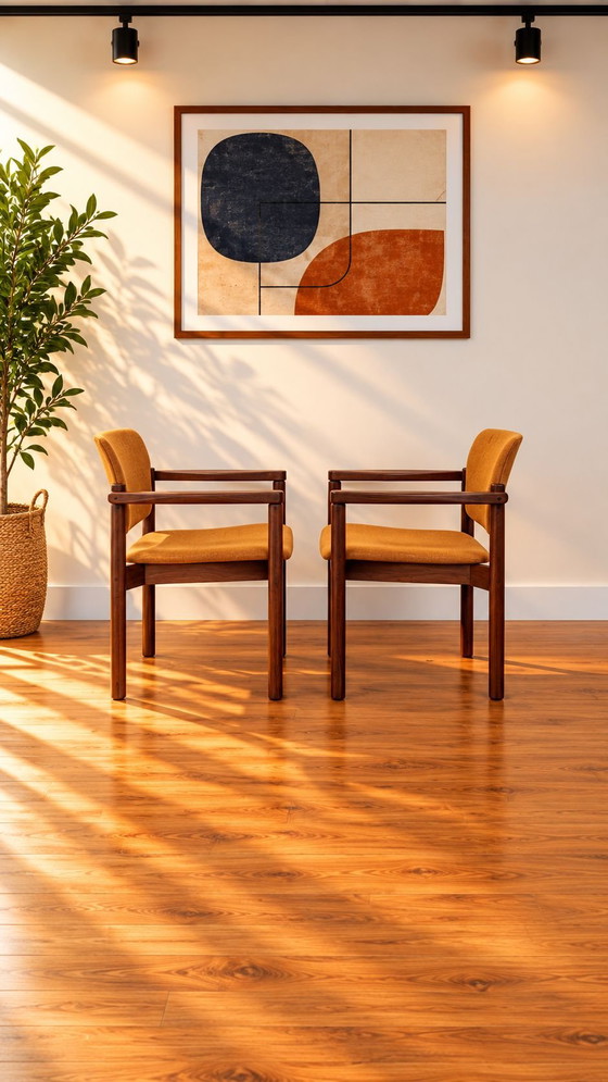 6 sedie da pranzo vintage Kush+co design scandinavo, Tessile, Legno, Marrone (foto 4 di 10)