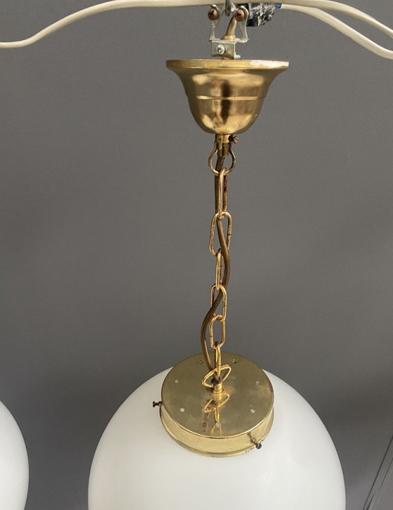 Image 1 of Sphere opal glass hanging lamps 1970s by Kamenicky Senov