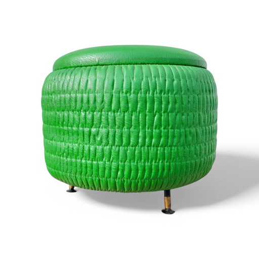 Vintage Poef Met Opbergruimte Op Pootjes, Groen Skai