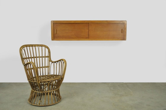 Vintage Mid-Century Wall Cabinet with Sliding Doors, 1960s – Wood (photo 5 of 14)