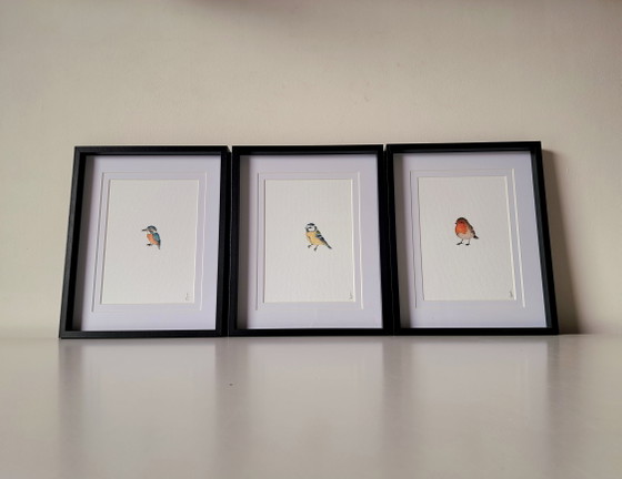 Image 1 of Set of 3 original watercolor paintings of mini birds