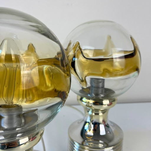 2X Space Age Tafellamp - Chroom En Glas 