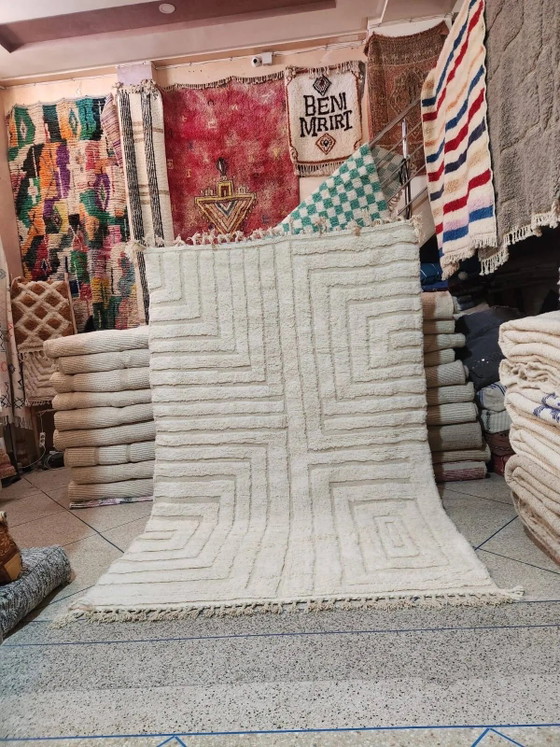 Large Moroccan Berber rug in cream wool with graphic patterns 300 x 200 cm. – Rugs & carpets, Cotton, Bohemian (photo 3 of 3)