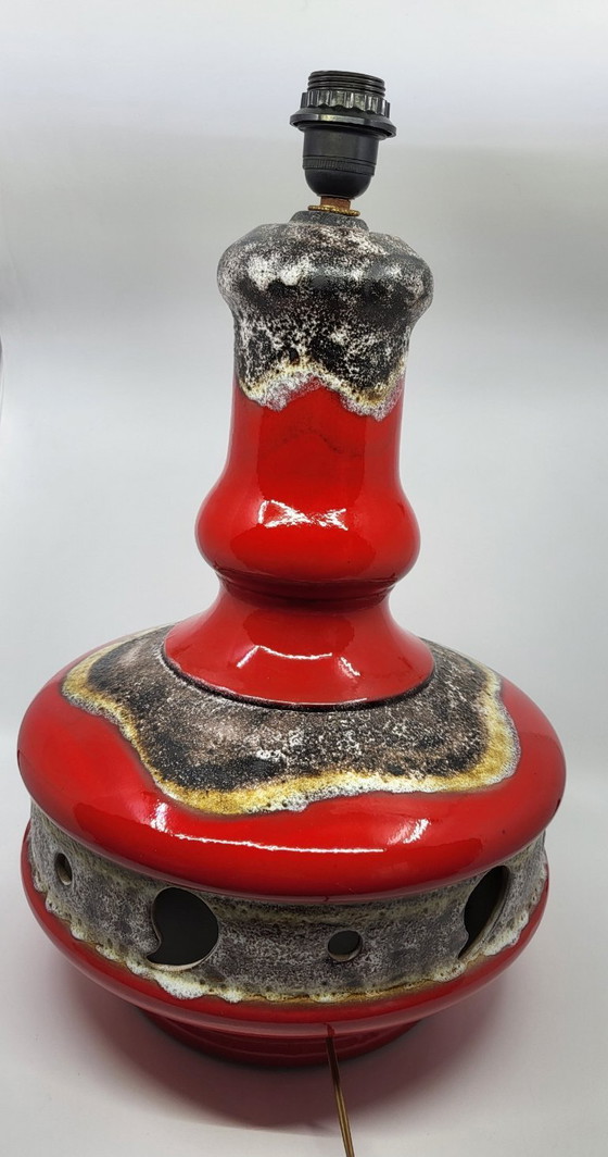 Image 1 of Lampada da terra vintage in ceramica della Germania Ovest, rossa, a doppia illuminazione, anni '70.